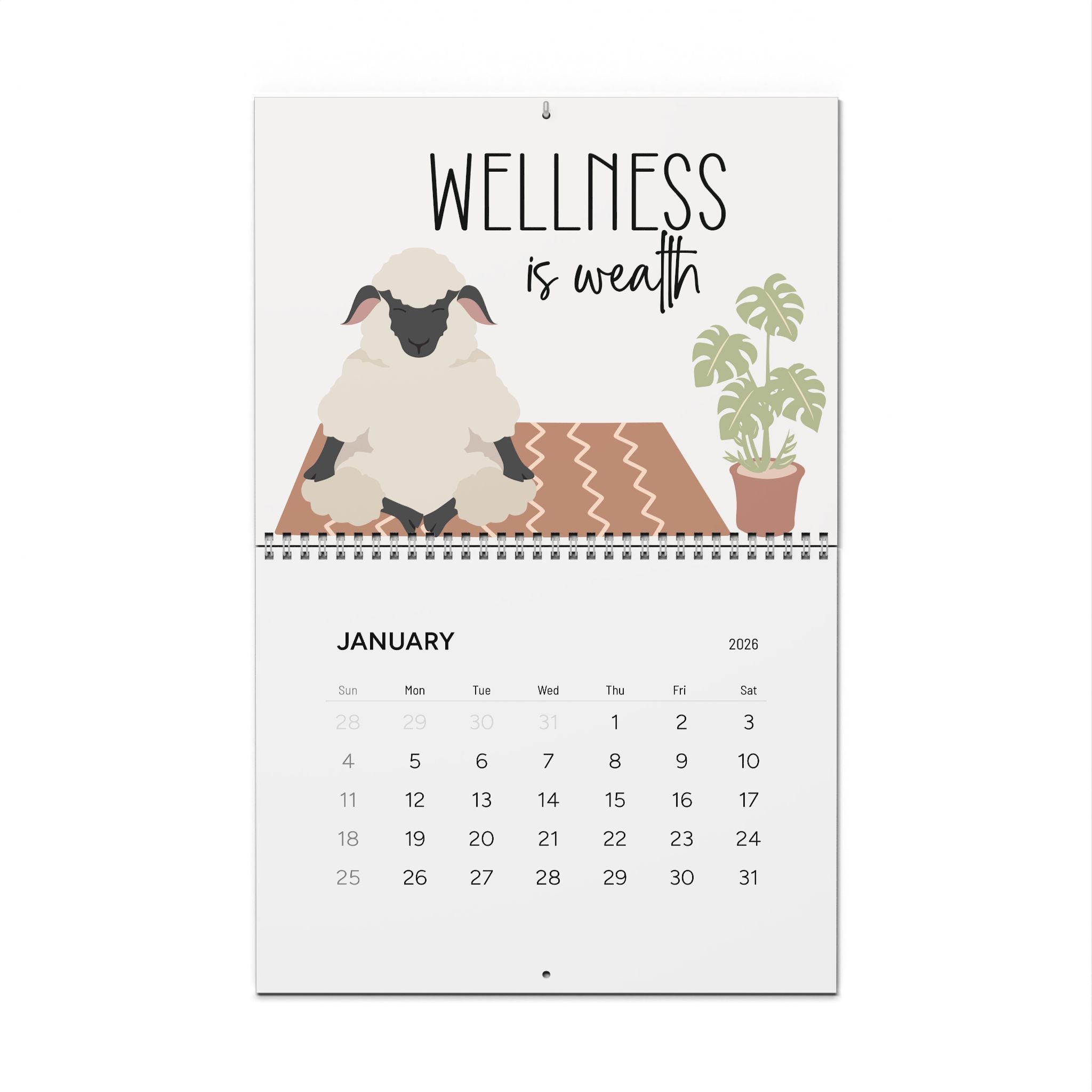 Sheep Zen 2026 Wall Calendar - Pink Stripe
