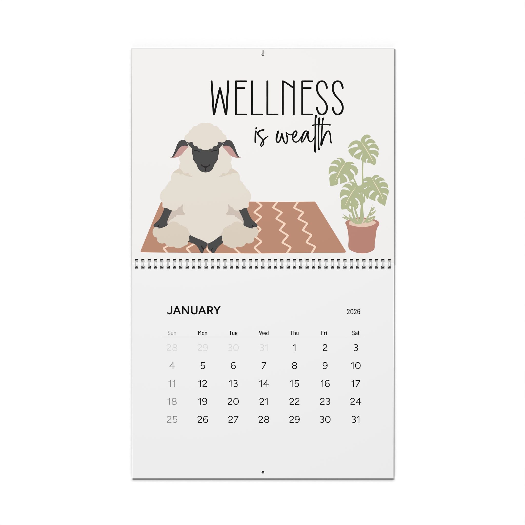 Sheep Zen 2026 Wall Calendar - Mint