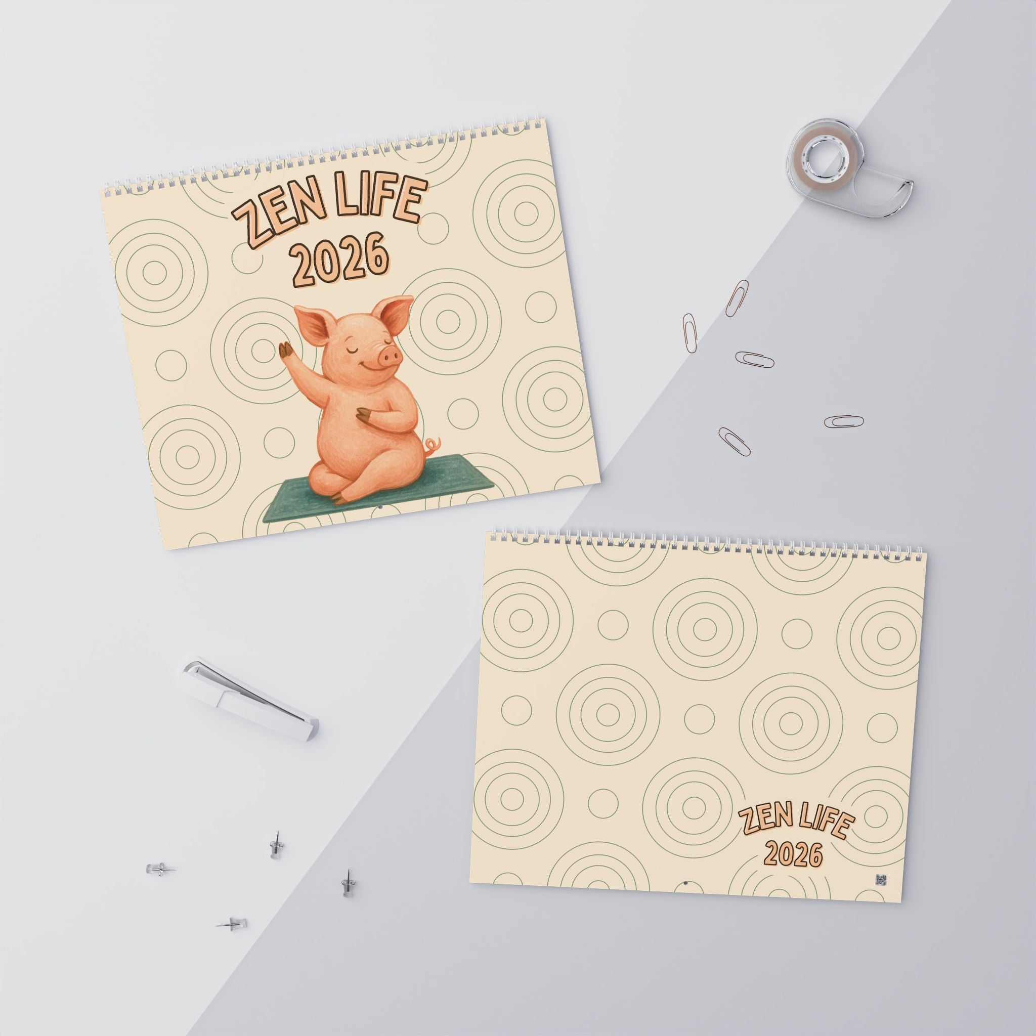 Pig Yoga Calendar 2026 - Beige
