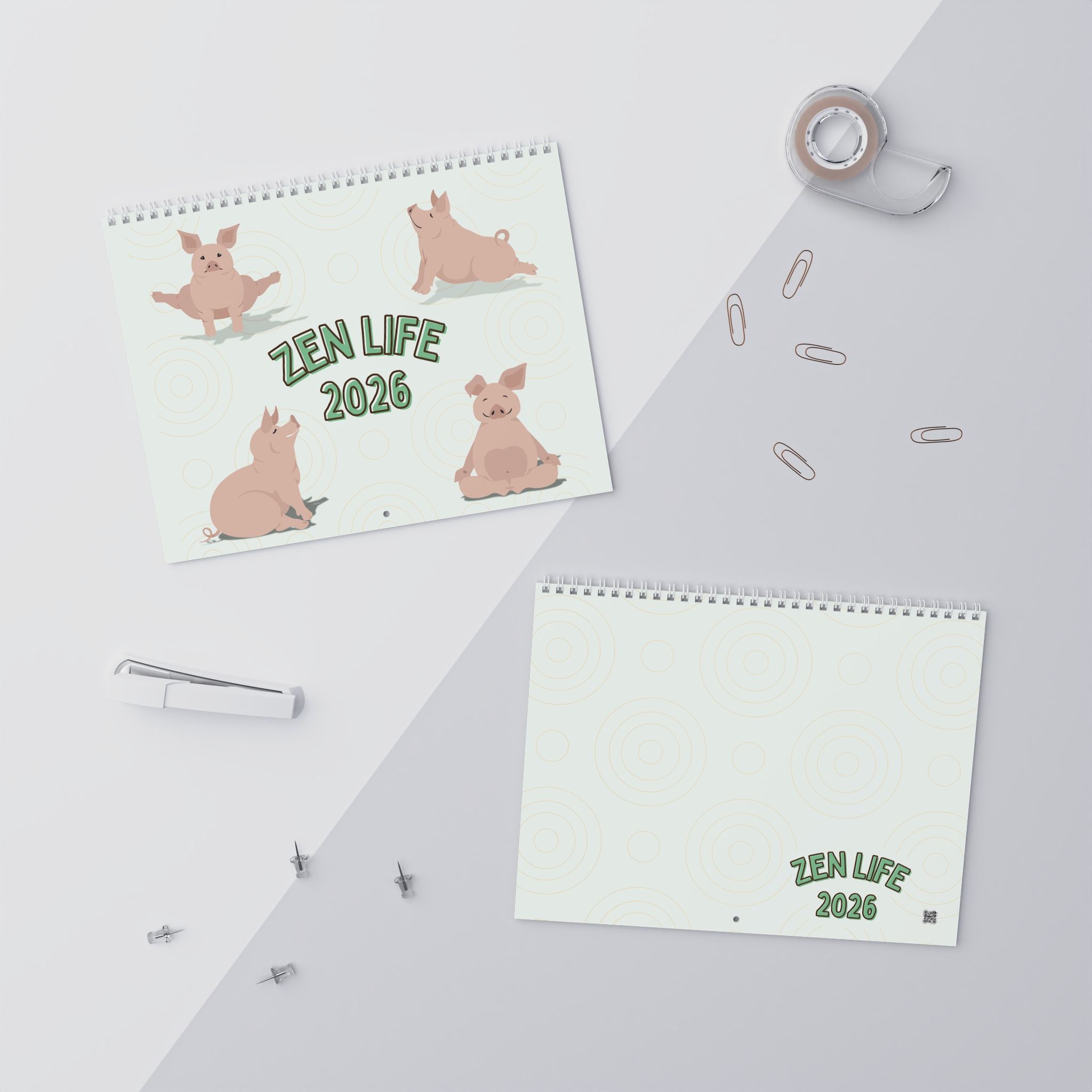 Pig Yoga Calendar 2026 - Sage