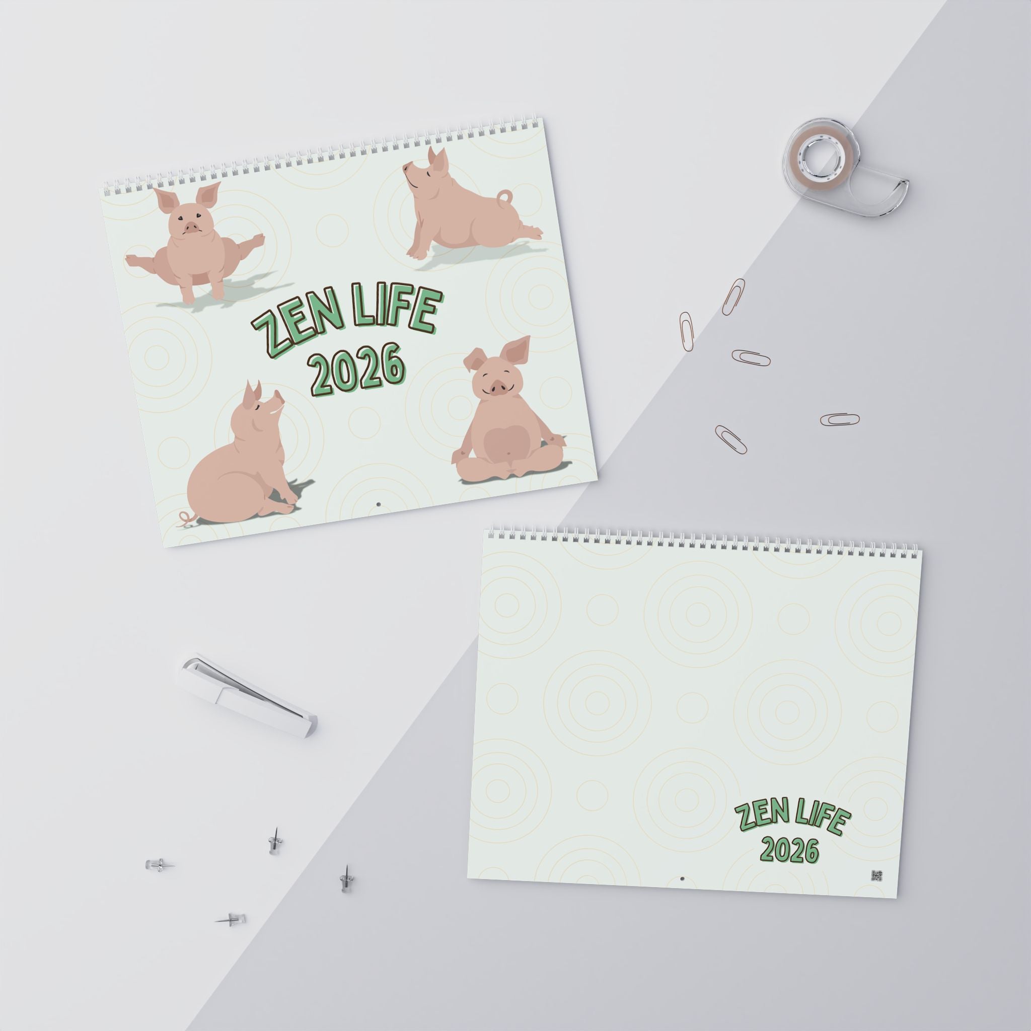 Pig Yoga Calendar 2026 - Sage