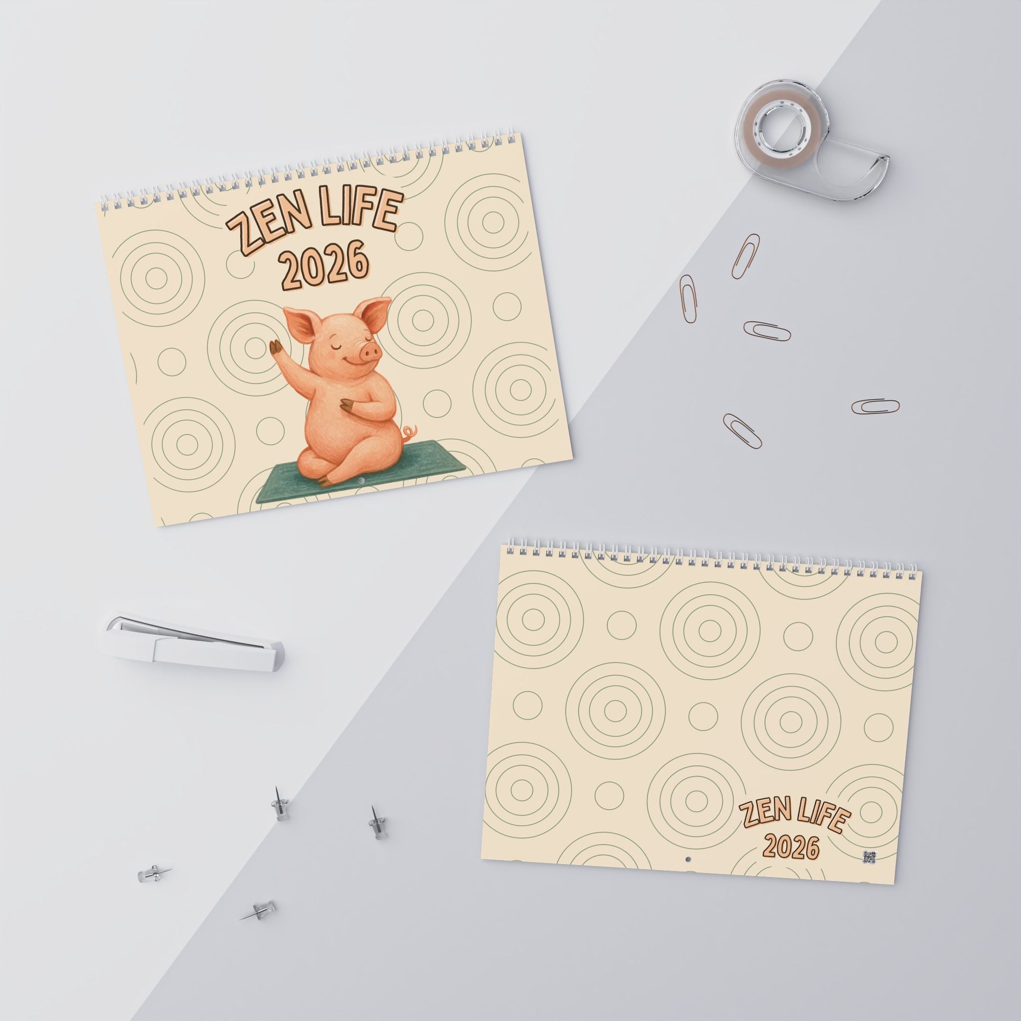 Pig Yoga Calendar 2026 - Beige