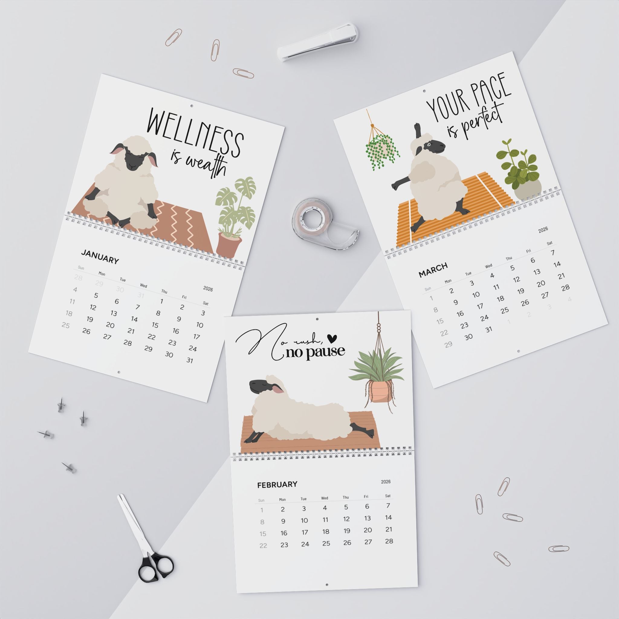 Sheep Zen 2026 Wall Calendar - Mint